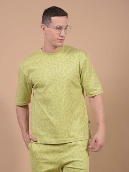 CRIMSOUNE CLUB - Men Green Floral Print 100% Cotton Oversize T-Shirt