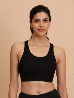 Nykd by Nykaa - Cotton Stretch Slip On Sports Bra with Removable Cups NYK059 Black