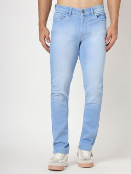 AM SWAN - Men Light Blue Light Wash Relaxed Fit Cotton Denim Jeans