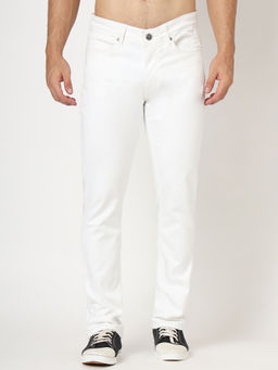 AM SWAN - Men Casual White Mid Rise Relaxed Fit Cotton Denim Jeans