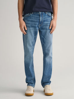 GANT - Men Blue Washed Regular Fit Mid-Rise Jeans