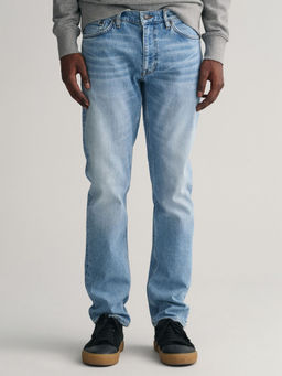 GANT - Men Blue Washed Regular Fit Mid-Rise Jeans