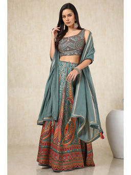 Soch - Grey Brocade Ghagra Choli with Dupatta (Set of 3)