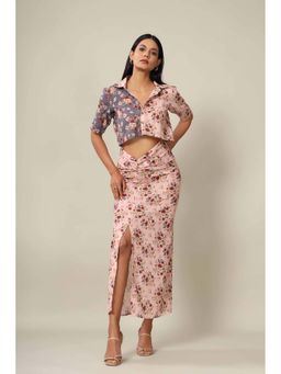 Pasha India - Carnation Pink Knotted Skirt And Shirt (Set of 2)
