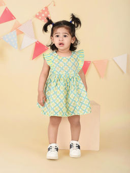 Fabindia - Green Cotton Hand Block Printed Dress