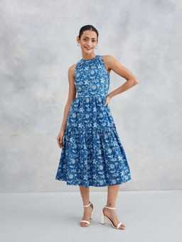 Fabindia - Indigo Cotton Dabu Printed Midi Dress
