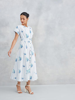 Fabindia - White Cotton Printed Midi Dress