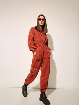 ONLY - Women's Solid Regular Fit Rust Jumpsuit
