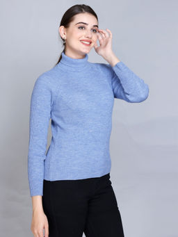 513 - Women Acrylic Solid Long Sleeves Turtle Neck Sweaters