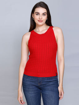 513 - Cable Knit Halter Neck Sleeveless Slim Fit Smart Casual Summer Top