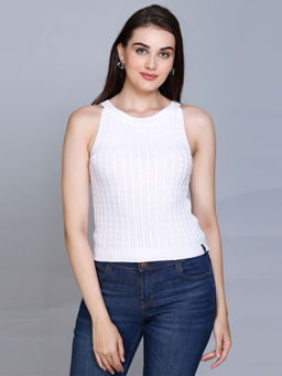 513 - Cable Knit Halter Neck Sleeveless Slim Fit Smart Casual Summer Top