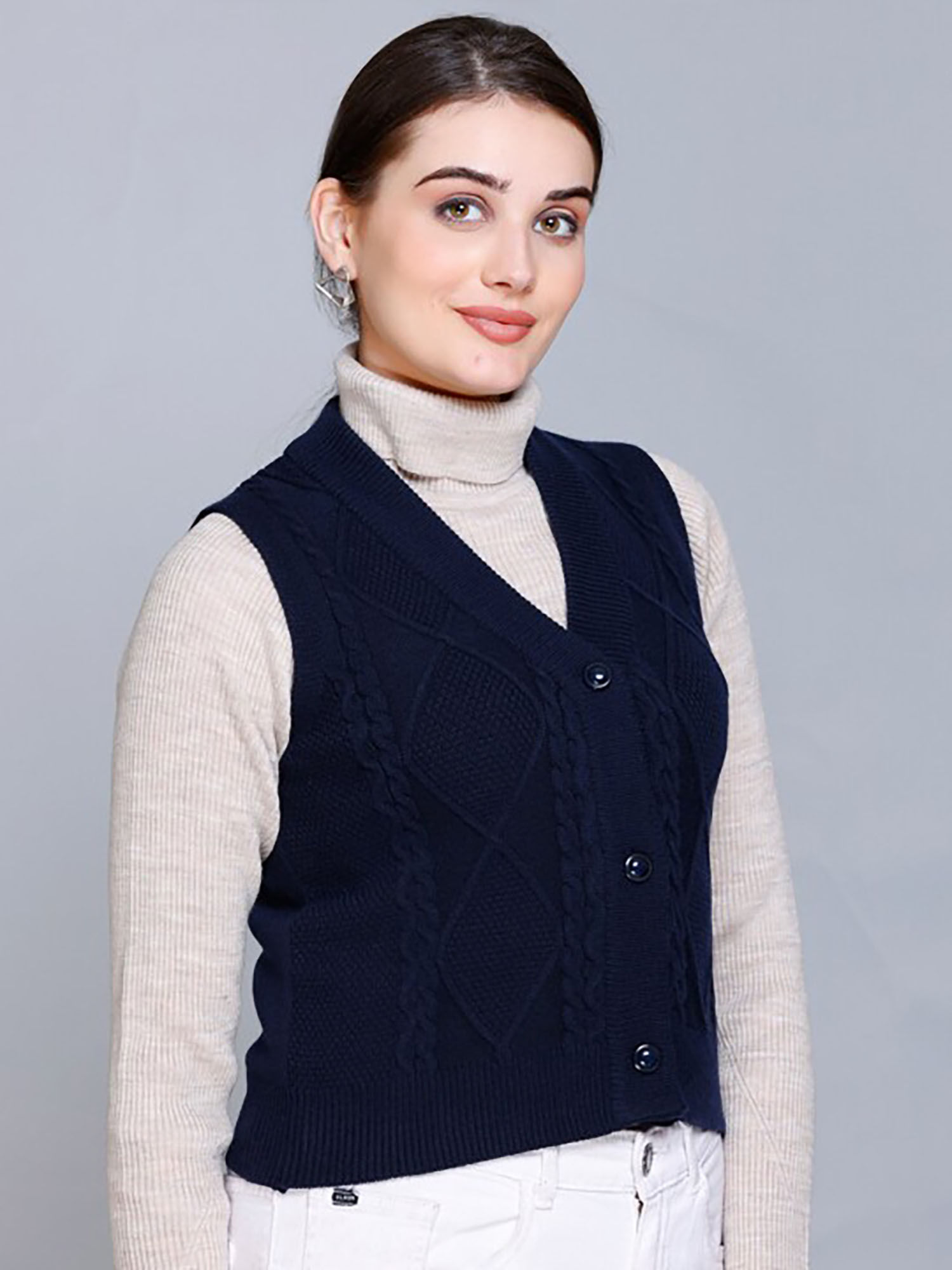 513 Women Acrylic V-Neck Buttoned Cardigans-picture-16