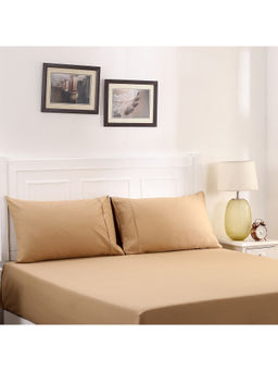 Maspar - Colorart Slumber Solid 200TC Beige Fitted Sheet With 2 Pillow Covers (Set of 3)