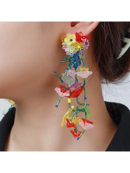 Yellow Chimes - Red and Yellow Floral Drop Earrings