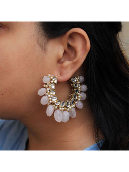 BeAbhika - Pink Stone Hoop Earrings