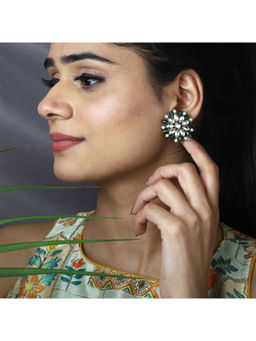 BeAbhika - Green Pearl Twirl Pine Stud Earrings