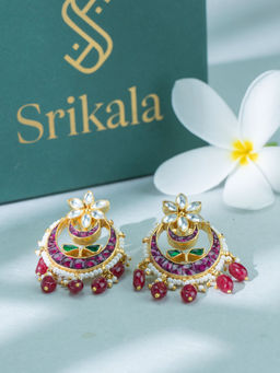 Srikala - Pink Brass Alloy Chand Bali Earrings