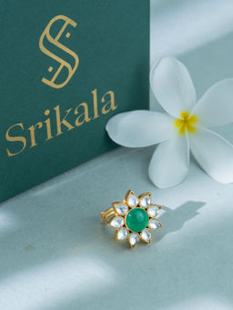 Srikala - Elegant Green Stone Flower Ring