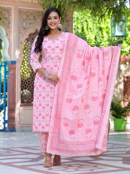 Readiprint - Cotton Fabric Pink Color Kurta with Pant and Dupatta (Set of 3)