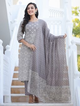 Readiprint - Cotton Fabric Grey Color Kurta with Pant and Dupatta (Set of 3)