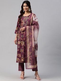 Readiprint - Silk Fabric Purple Color Kurta with Pant and Dupatta (Set of 3)