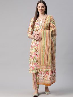 Readiprint - Straight Style Cotton Fabric Pink Kurta with Pant and Dupatta (Set of 3)