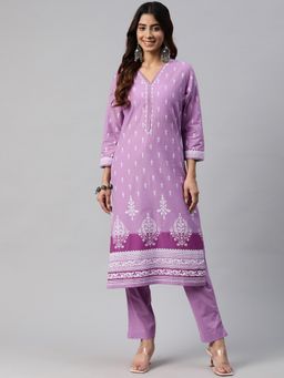 Readiprint - Straight Style Cotton Fabric Purple Kurta with Pant (Set of 2)