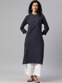 Readiprint - Straight Style Cotton Fabric Navy Blue Color Kurta