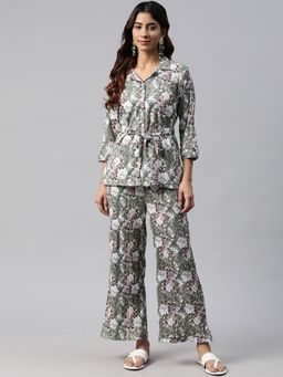 Readiprint - Shirt Style Polyester Fabric Green Color Co-Ord (Set of 3)