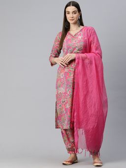 Readiprint - Cotton Fabric Pink Color Kurta with Salwar and Dupatta (Set of 3)