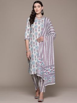 Readiprint - Cotton Fabric Off White Kurta with Pant and Dupatta (Set of 3)