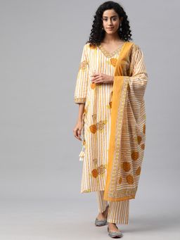 Readiprint - Cotton Fabric Mustard Color Kurta with Pant and Dupatta (Set of 3)