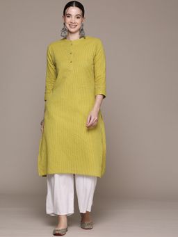 Readiprint - Straight Style Cotton Fabric Green Color Kurta