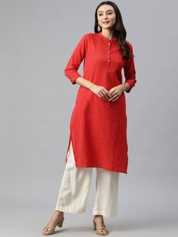 Readiprint - Straight Style Cotton Fabric Red Color Kurta