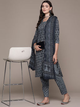 Readiprint - Straight Style Cotton Fabric Grey Kurta with Pant and Dupatta (Set of 3)