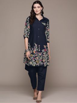 Readiprint - A Line Style Rayon Fabric Navy Blue Color Kurta with Pant (Set of 2)