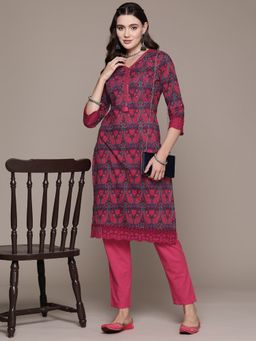 Readiprint - Straight Style Cotton Fabric Pink Kurta with Pant (Set of 2)