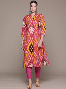 Readiprint - Straight Style Cotton Fabric Pink Kurta with Pant (Set of 2)