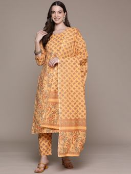 Readiprint - Straight Style Cotton Fabric Orange Kurta with Pant and Dupatta (Set of 3)