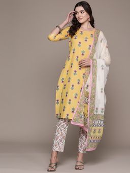 Readiprint - Straight Style Cotton Fabric Yellow Kurta with Pant and Dupatta (Set of 3)
