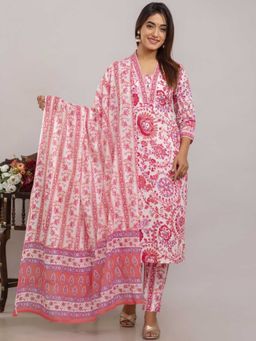 Readiprint - Cotton Fabric Pink Color Kurta with Pant and Dupatta (Set of 3)