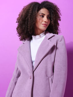 Campus Sutra - Lavender Women Solid Winter Long Overcoat