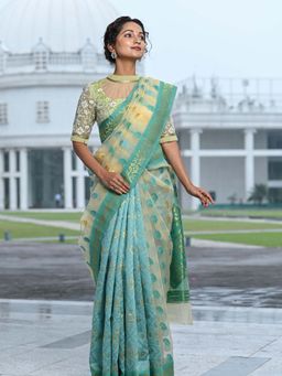Beatitude - Green Banarasi Silk Jacquard Work Saree with Unstitched Blouse