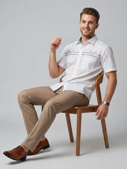 Charagh Din - White Blended Half Sleeves Stripes Tailored Fit Shirt