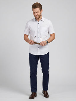 Charagh Din - White Blended Half Sleeves Solid Tailored Fit Shirt