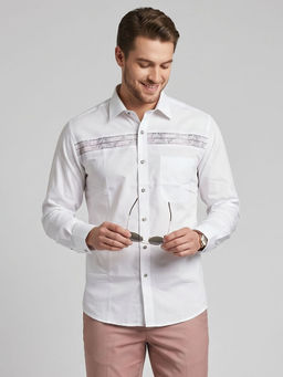 Charagh Din - White Blended Full Sleeves Printed Tailored Fit Shirt