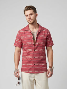 Charagh Din - Maroon Blended Half Sleeves Printed Tailored Fit Shirt