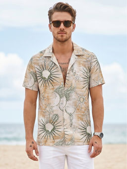 Charagh Din - Beige Blended Half Sleeves Printed Tailored Fit Shirt