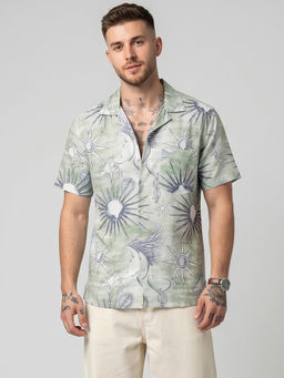 Charagh Din - Green Blended Half Sleeves Printed Tailored Fit Shirt