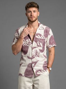 Charagh Din - Beige Blended Half Sleeves Printed Tailored Fit Shirt